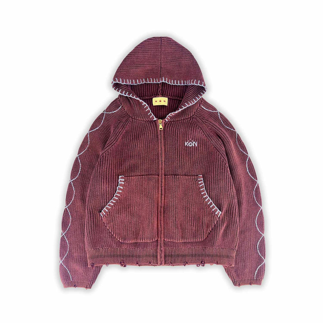 Faded Vino' Stereo Dose Knit Zip-Hoodie – KON