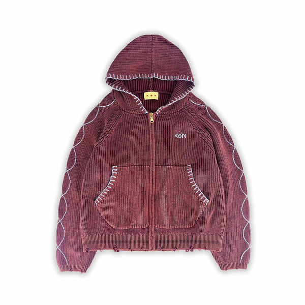 Faded Vino' Stereo Dose Knit Zip-Hoodie – KON